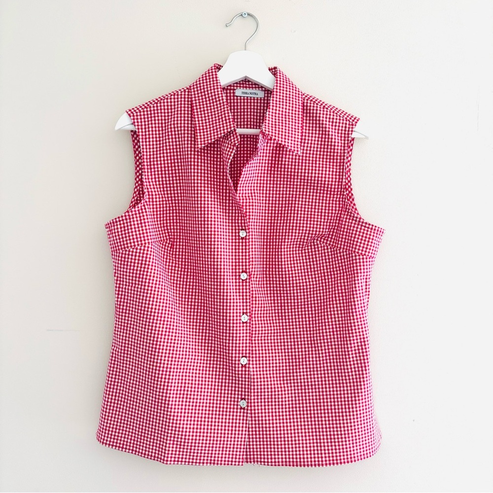 Terra Nostra Red Gingham Sleeveless Button-Down Blouse Women’s Size Large
